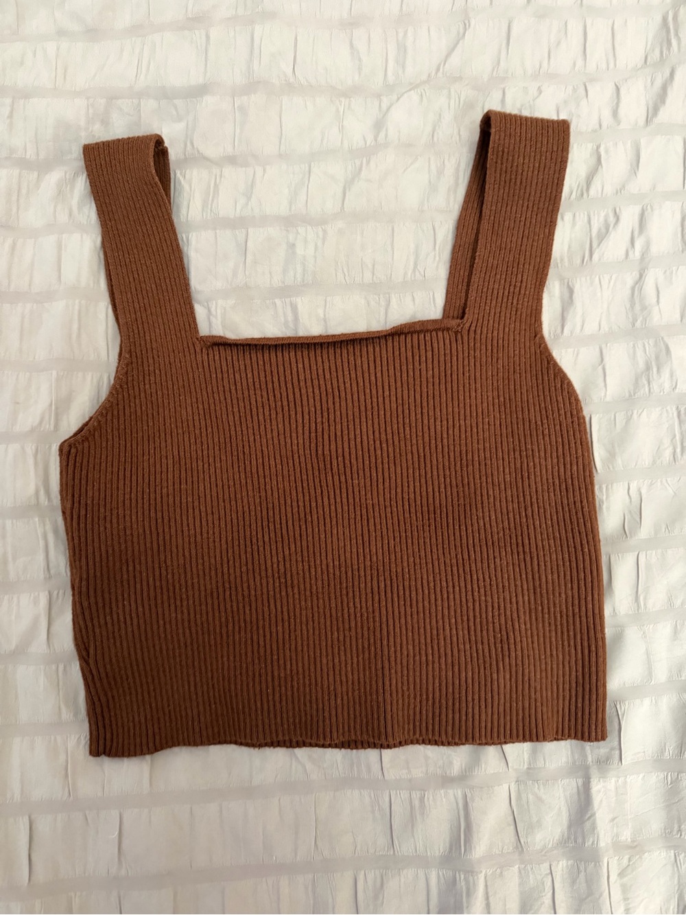 SHEIN Ribbed Square Neck Cropped Tank Top in Chestnut Brown